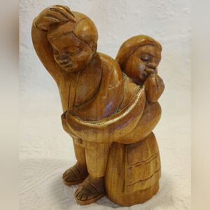 Wood Carved Embracing Couple Mexican Folk Artist Jose Pinal Signed Pre 1983 Vtg